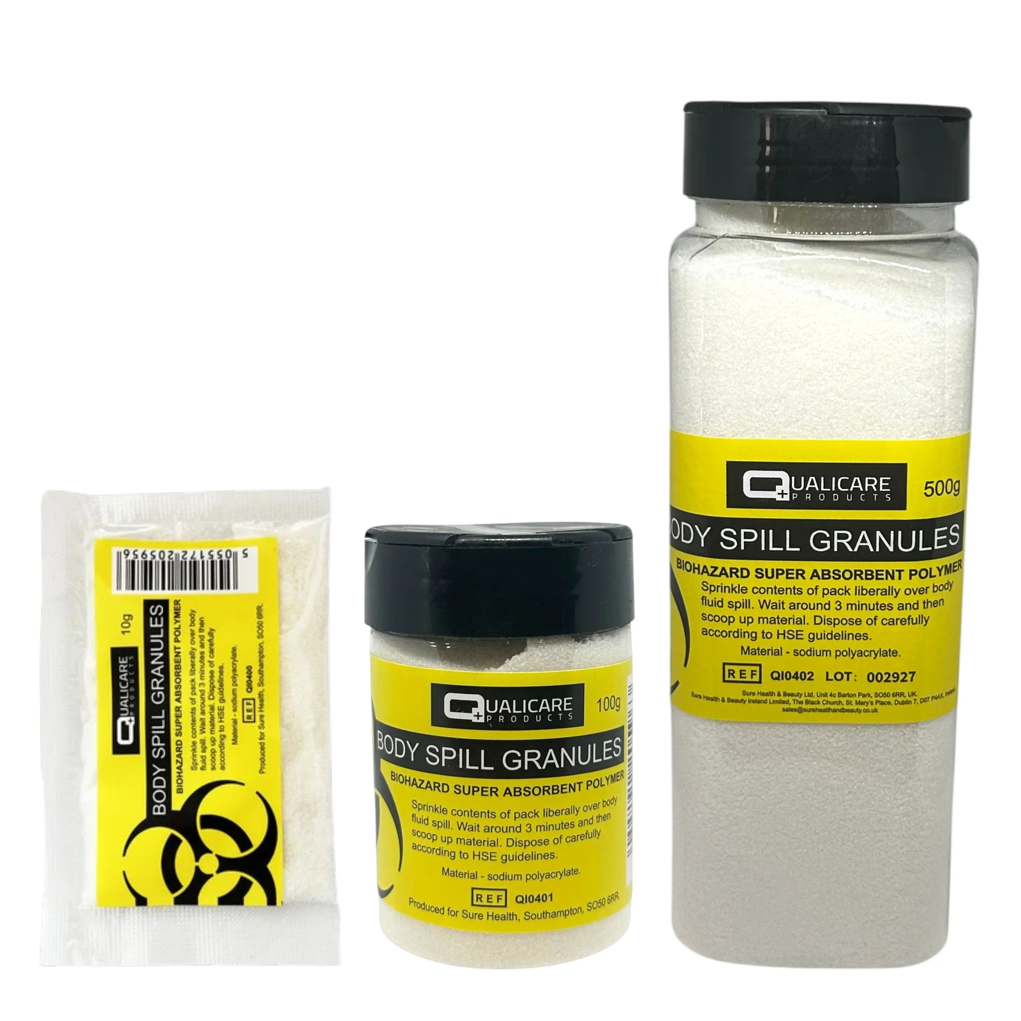 Qualicare Liquid Solidifier - Spill / Absorbent Granules Powder 10g / 100g / 500g