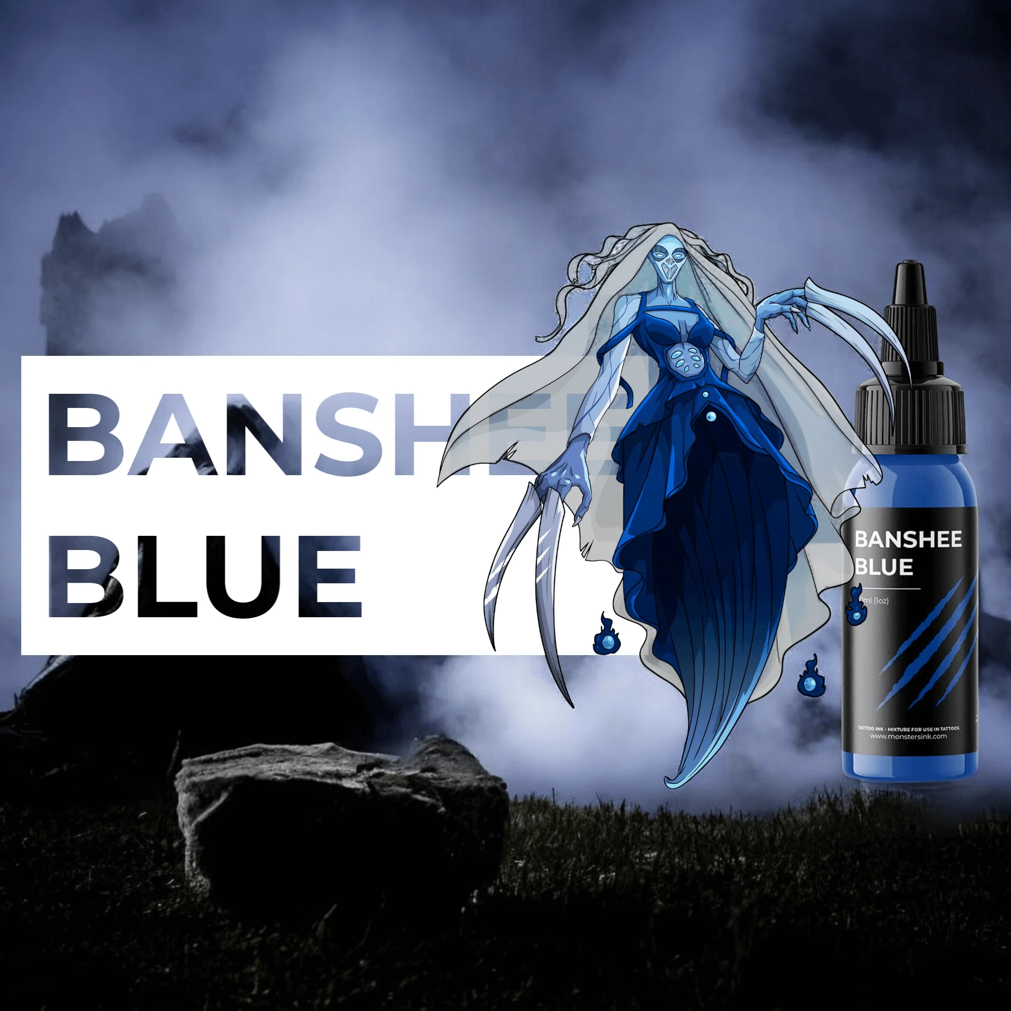 Monsters Ink Banshee Blue Tattoo Ink 30ml (1oz) - Image 2