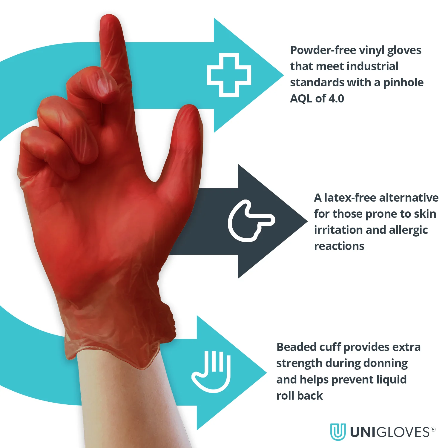 Unicare Vinyl Gloves Red - Case of 10 - Image 2
