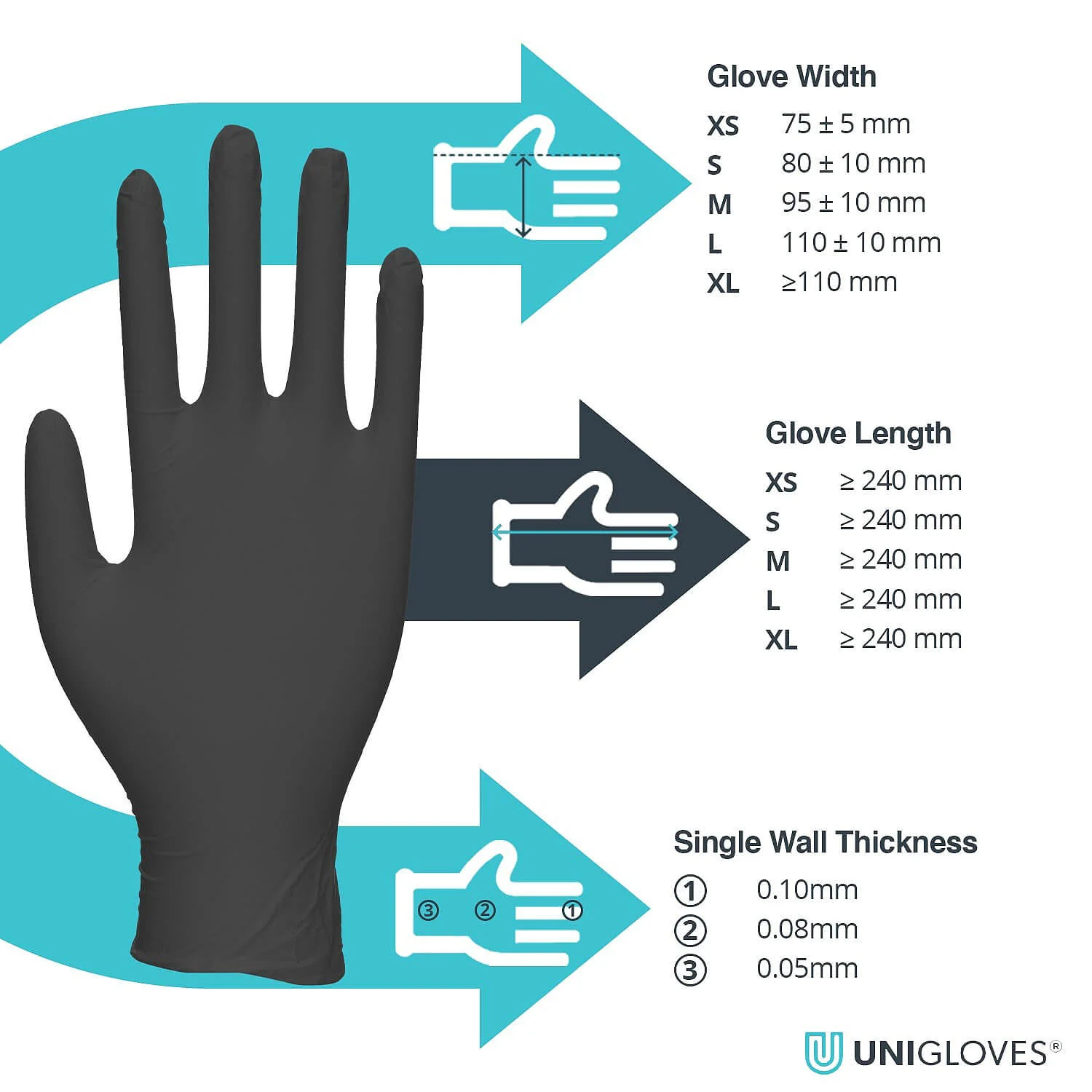 Unigloves Black Pearl Nitrile Gloves (Various Sizes) - Image 4