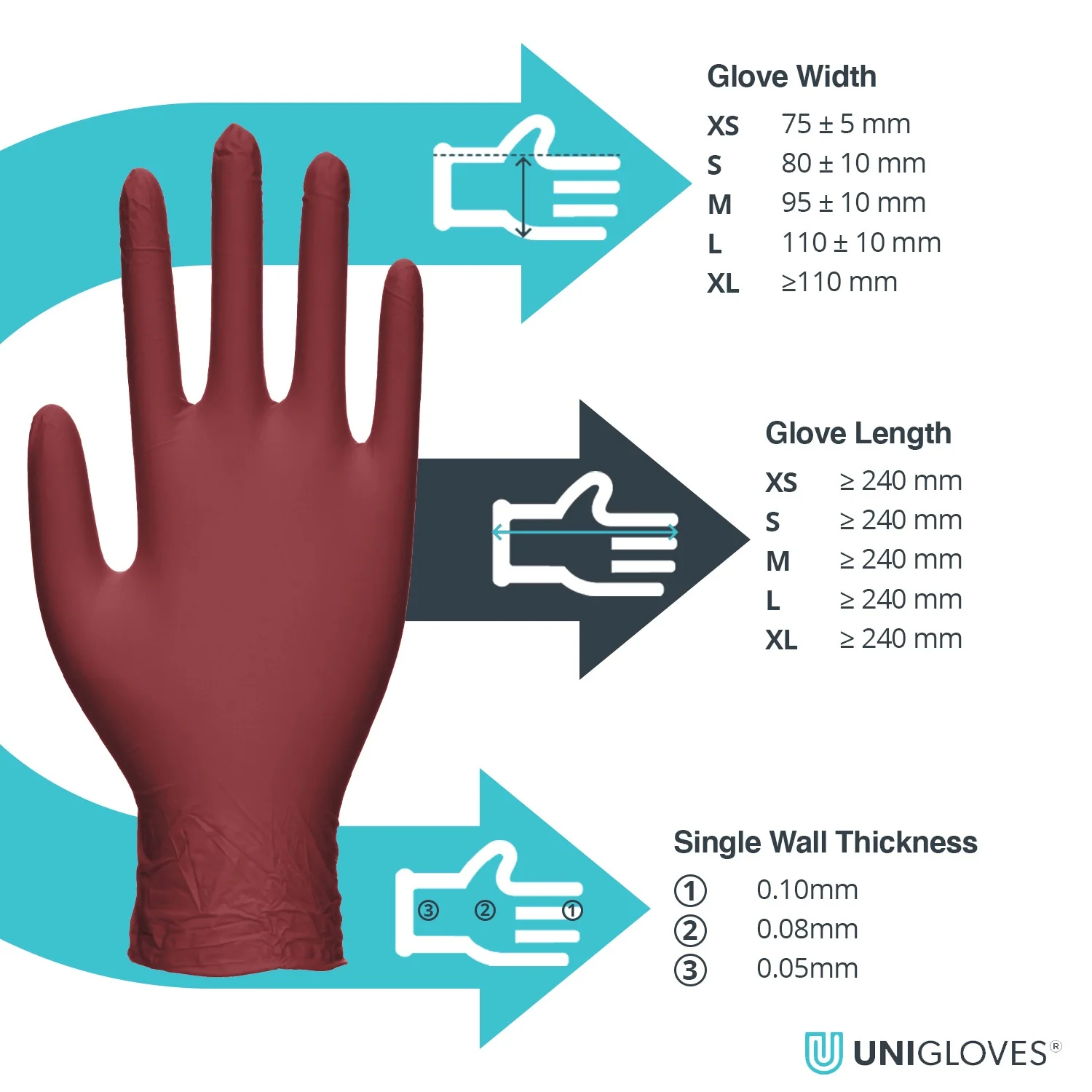 Unigloves Burgundy Pearl Nitrile Gloves (Case of 10) - Image 3