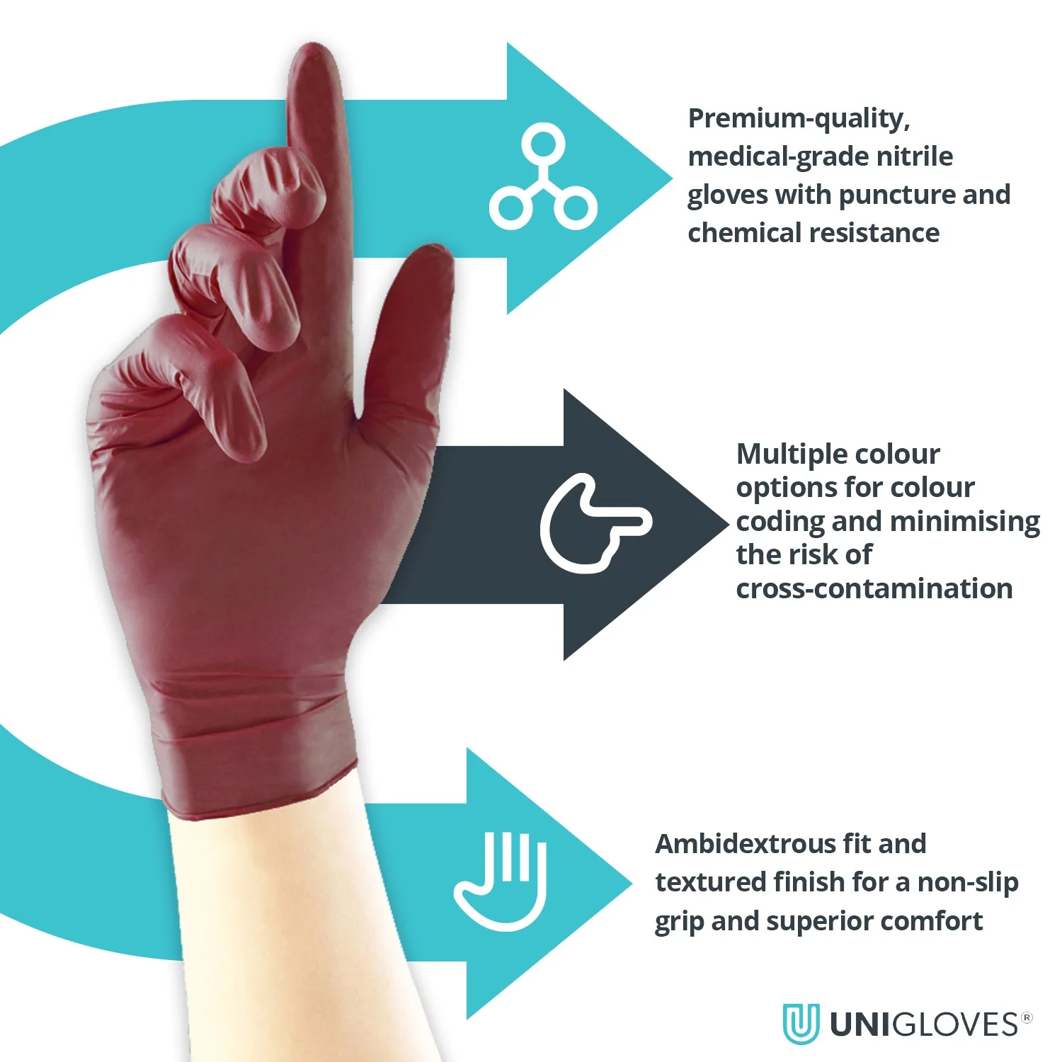 Unigloves Burgundy Pearl Nitrile Gloves (Case of 10) - Image 4