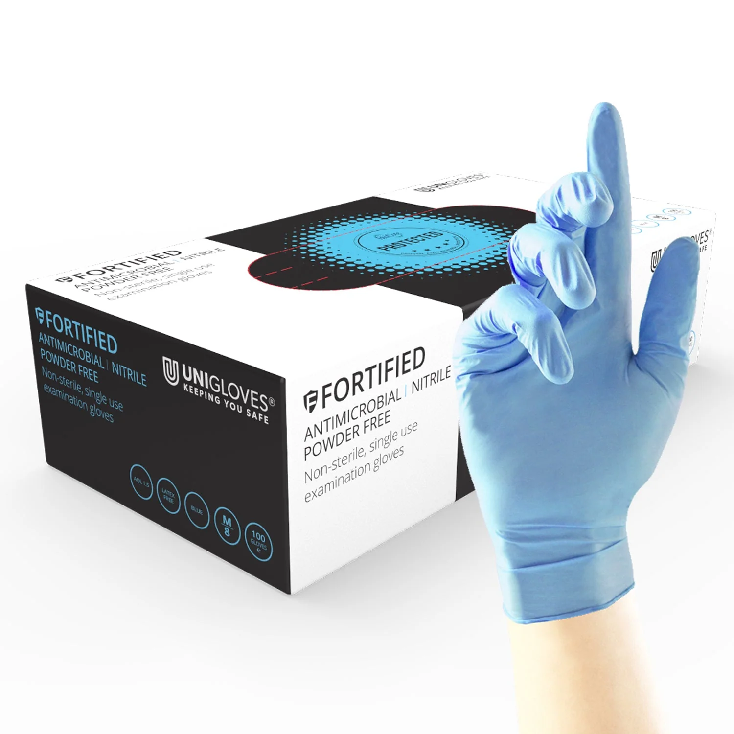 Unigloves Fortified Blue Nitrile Case of 10 (Various Sizes)