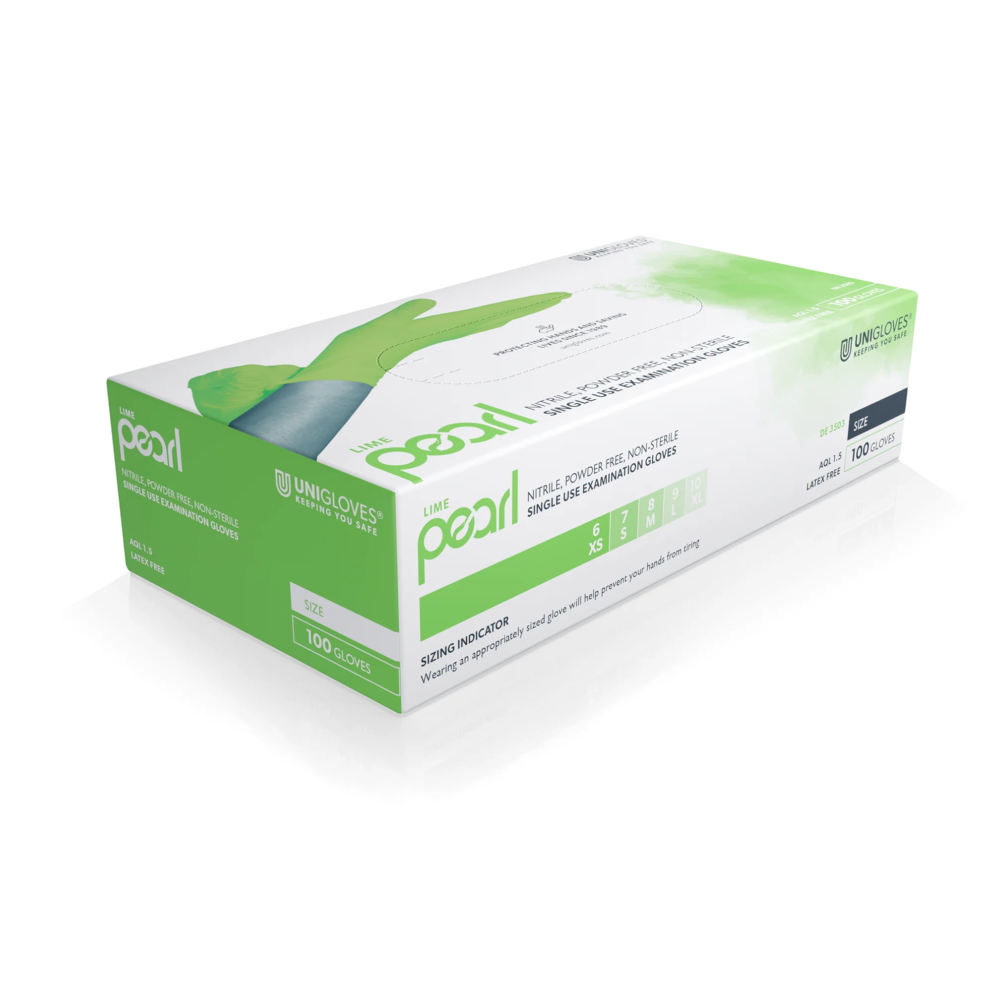 Unigloves Lime Pearl Nitrile Gloves (Cases Of 10) - Image 2