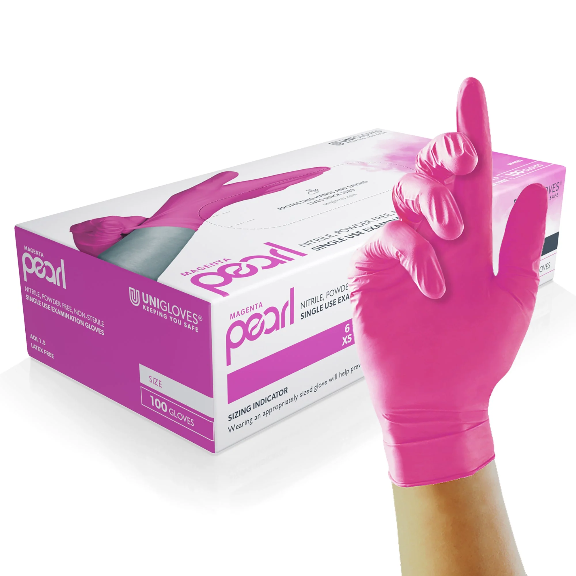 Unigloves Magenta Pearl Pearl Nitrile Gloves (Various Sizes)