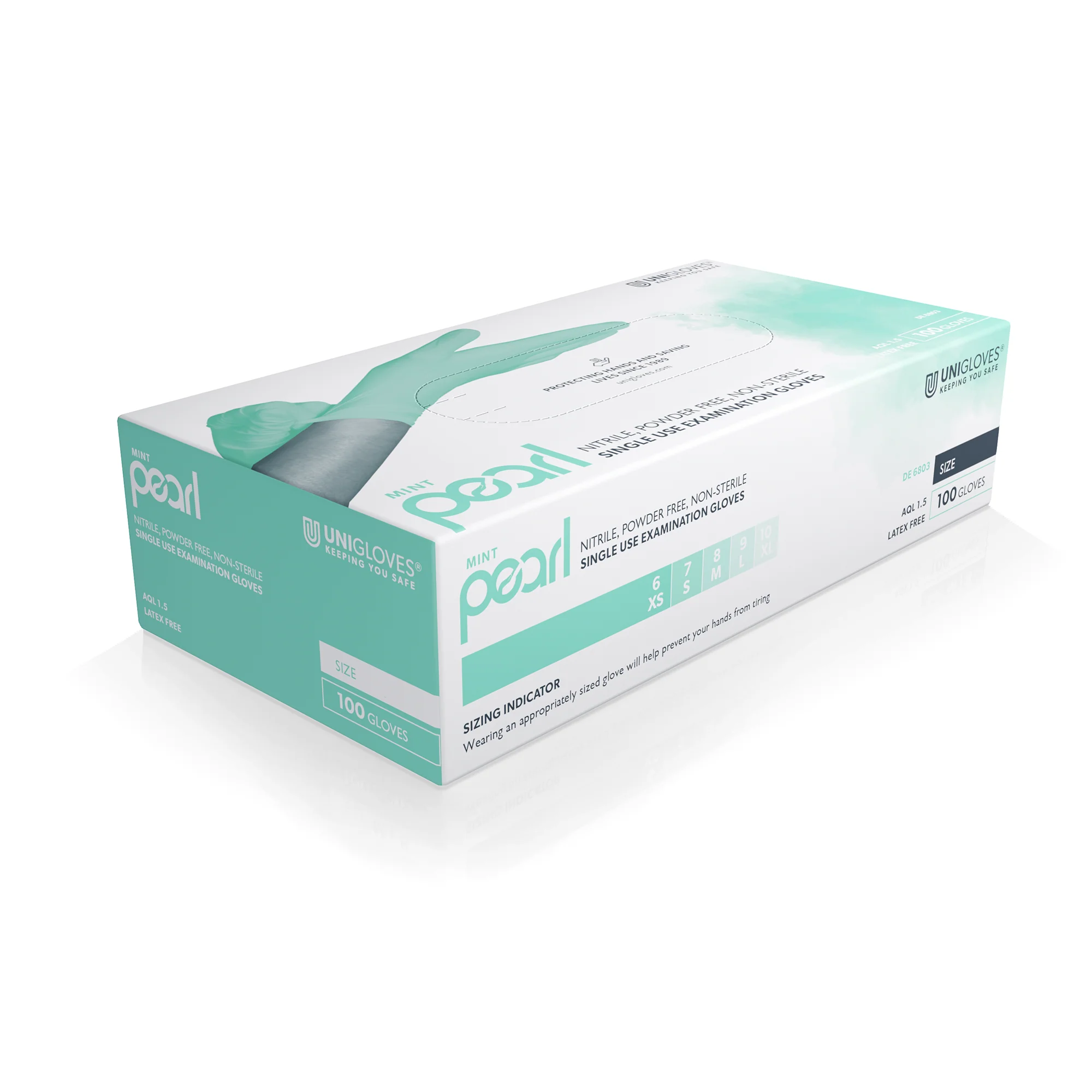 Unigloves Mint Pearl Nitrile Gloves (Case of 10) - Image 2
