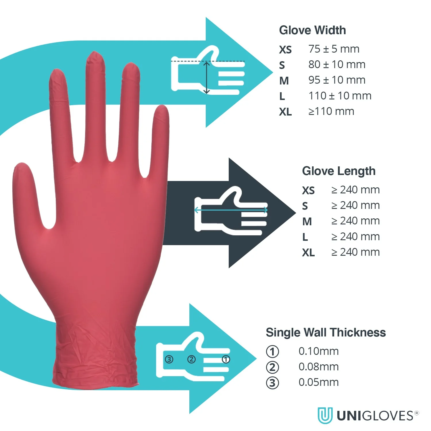Unigloves Red Pearl Nitrile Gloves (Case of 10) - Image 5