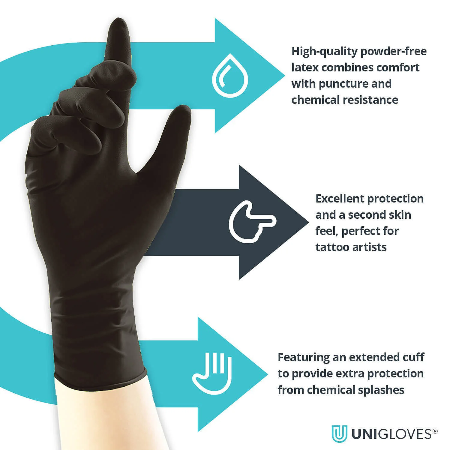 Unigloves Select Black Long Cuff Latex Gloves - Image 3