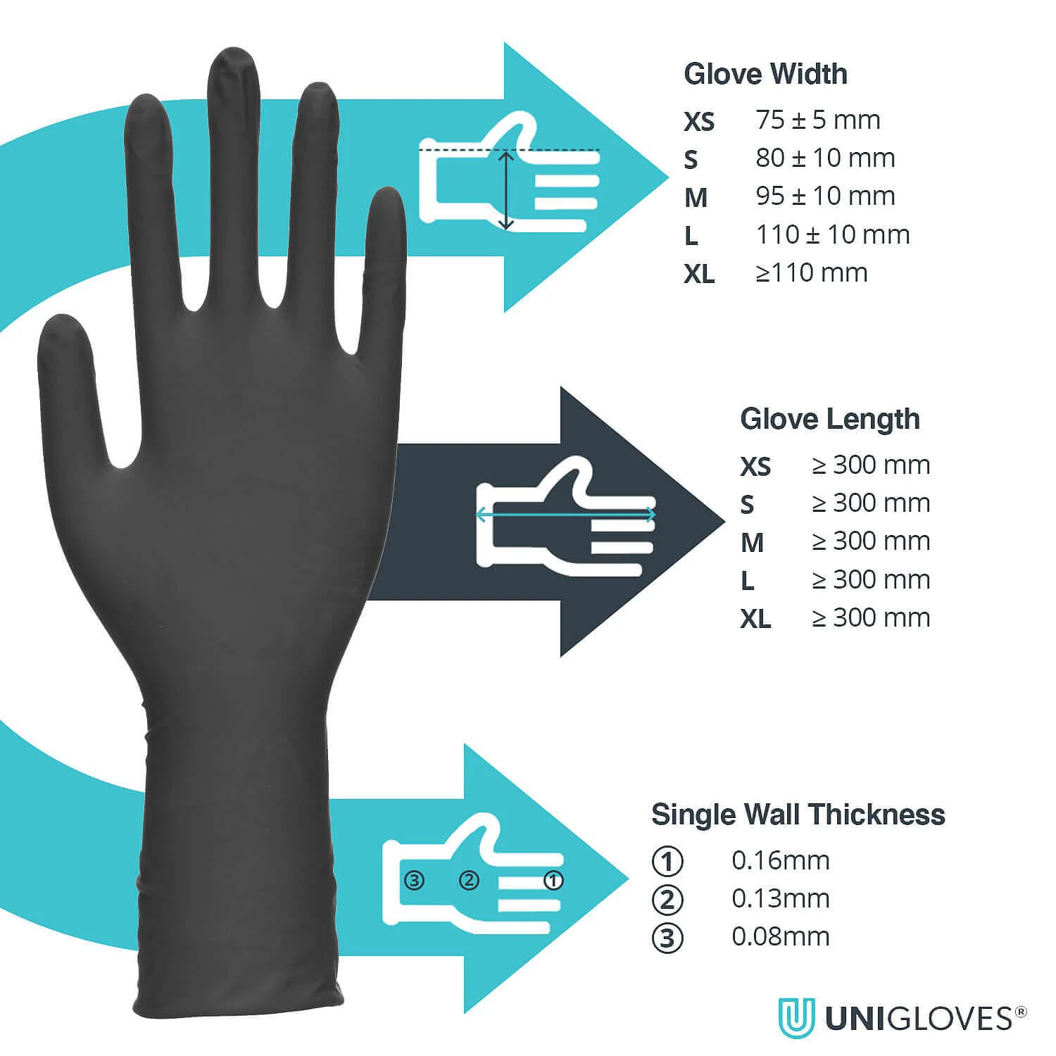 Unigloves Select Black Long Cuff Latex Gloves - Image 4